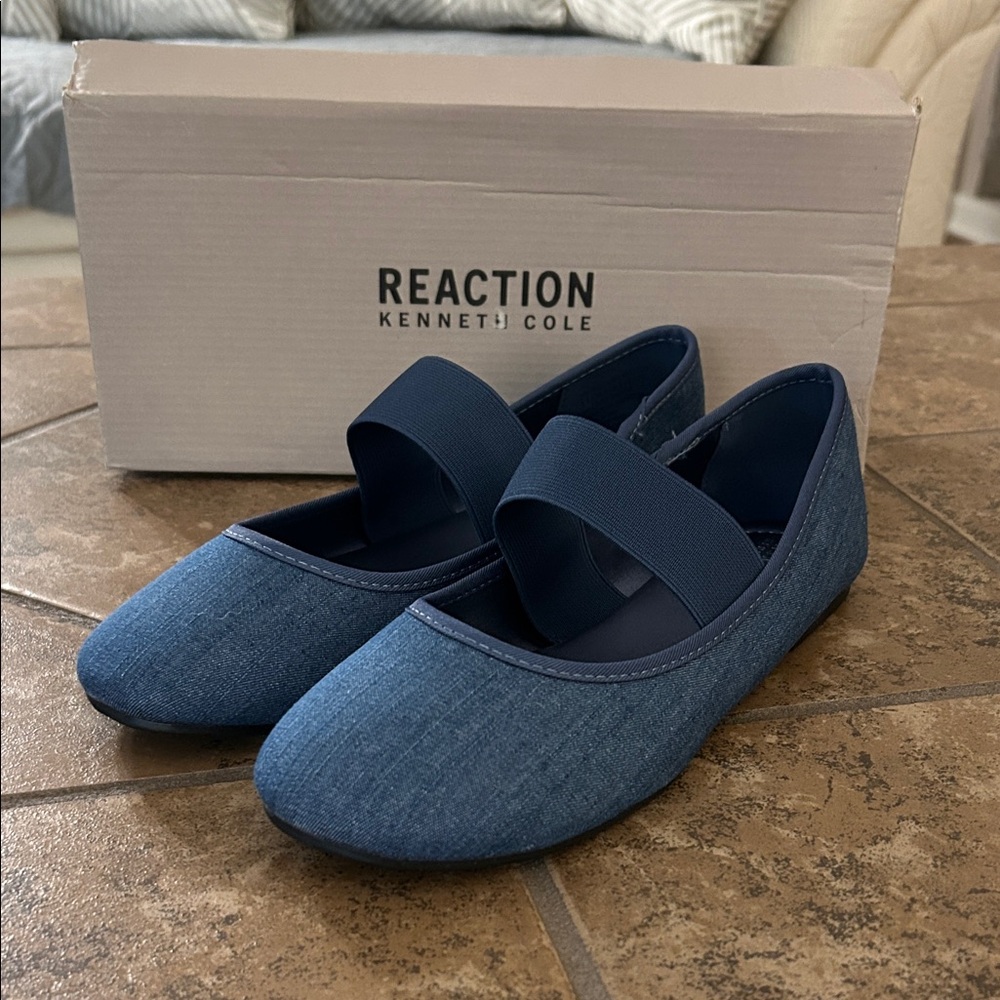 Kenneth Cole blue flats with elastic band.  Size 8 and 1/2.